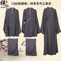 Xiang Ren Monk Clothes Spring Summer Autumn Winter Season With Long Mandarin Vest Big Coat Cotton Linen Short Coat Grey Rohan Vest