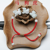 Natural Emerald Jade Horse Tiger Dog Three Sixes Bracelet Womens Life Tiger Red Rope Bracelet New Spot Safe Man