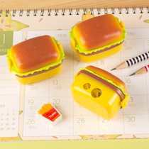 Creative pen knife with eraser pencil sharpener double hole pencil sharpener burger shape practical stationery student small gift