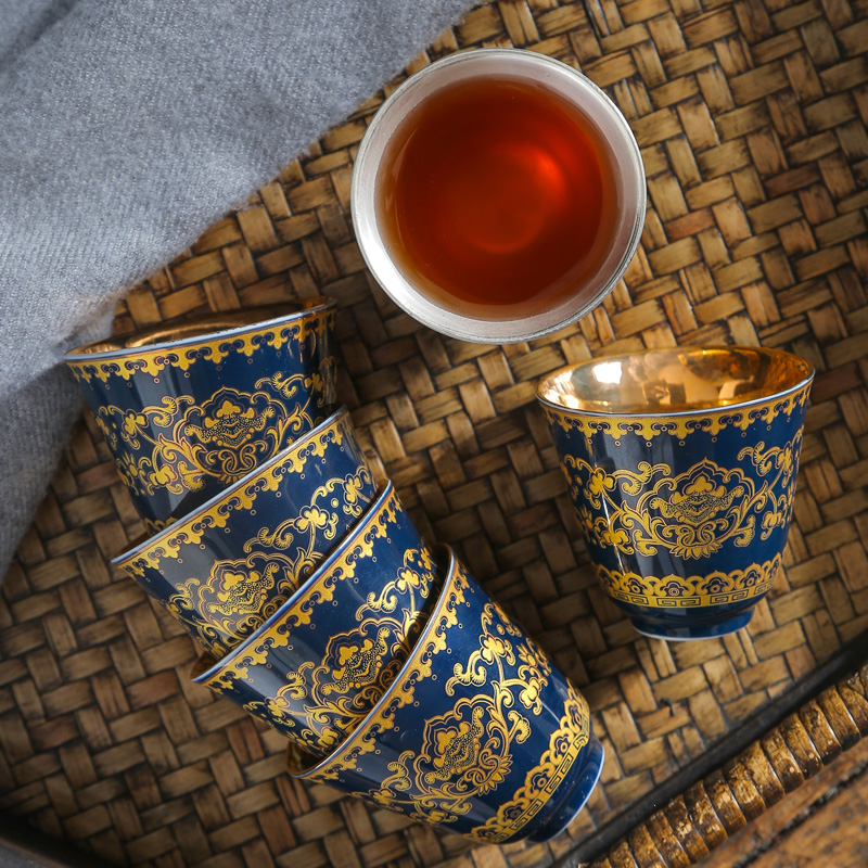 Ceramic tea tasted silver gilding master cup of blue and white, single CPU household kung fu tea tea cup single sample tea cup customization