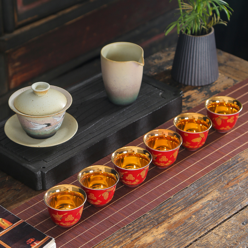 The Master cup single cup 999 sterling silver cup tea blue - and - white porcelain sample tea cup, kung fu tea bowl coppering. As silver cup