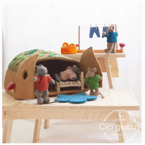 Spot Australian Papoose toys handmade wool felt scene set up costing toy forest hut