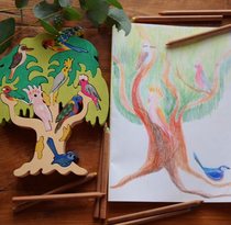 Hungarian building block assembly toy wooden tree ornaments scene cici globuy bird tree building block puzzle