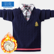 Childrens sweater boys 2021 new cotton pullover knitwear spring and autumn casual lapel top warm fashion