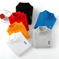 Childrens sweater boys spring and autumn cotton pullover sweater 2021 new round neck high neck top warm fashion