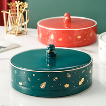 High value Nordic light luxury fruit plate modern living room coffee table household ceramic net red grid with lid fruit plate