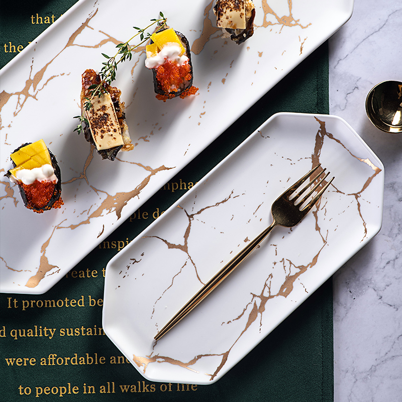 The Nordic marble plates creative ceramic household irregular rectangular plate sushi plate dessert plate tray was dinner plate