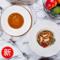Spaghetti plate creative Western food soup plate simple pure white pasta plate spaghetti plate ceramic soup plate flying saucer straw hat
