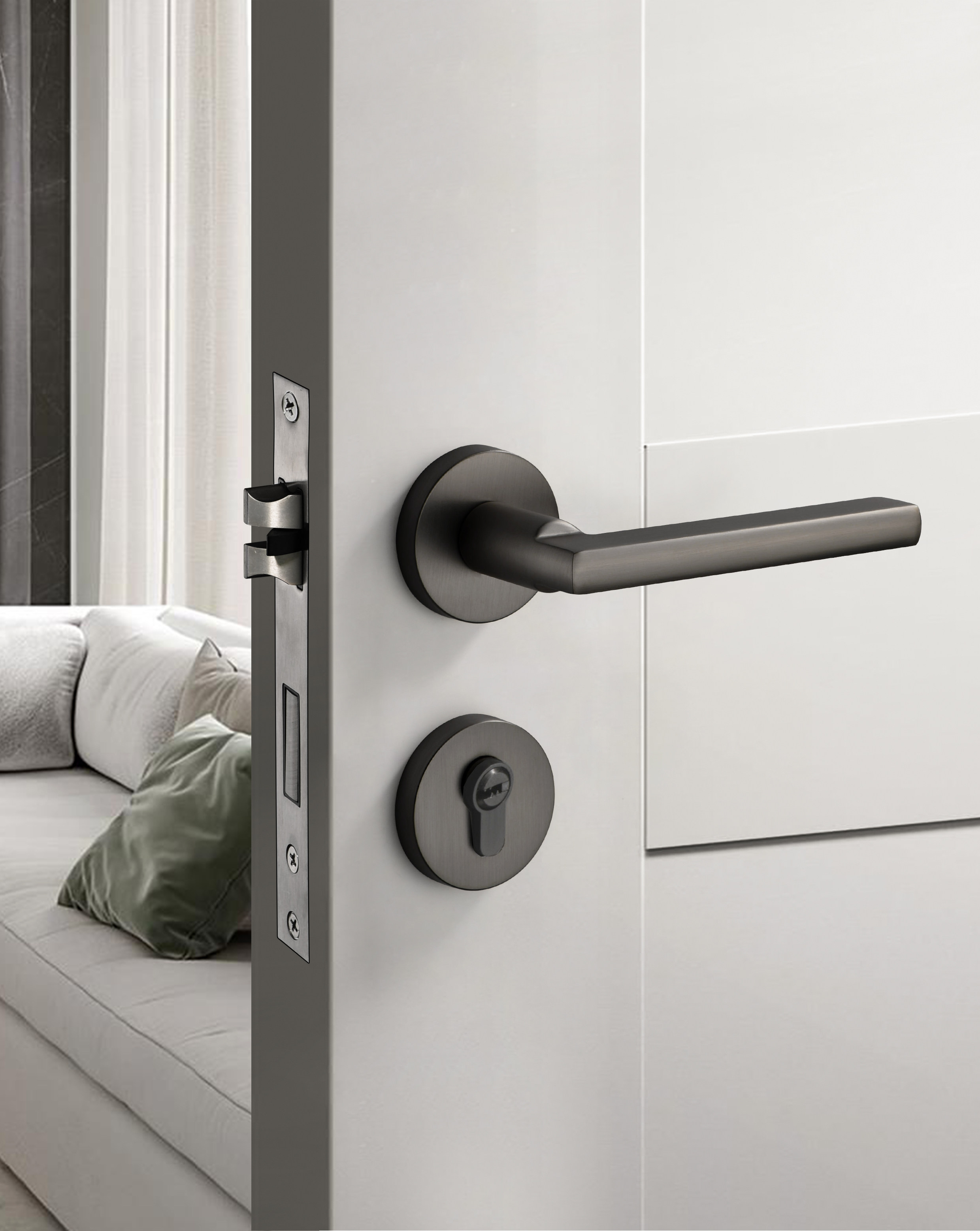 家用亚光灰色室内轻奢分体北欧套装简约美式卧室磁吸静音木房门锁