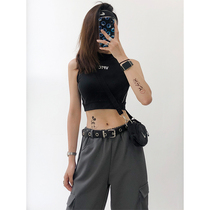 Semi-high-neck vest womens summer wear outside and inside reflective letter printing handsome functional small jazz umbilical top tide