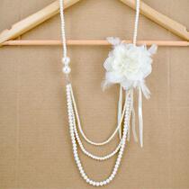 Korean version of long chain lace flower pearl necklace ladies clothes Joker decorations