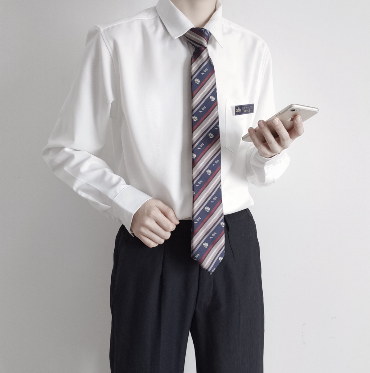 suntek刺篇原创jkdk制服日系基础日常男款长袖衬衫黑白尖领衬衫衬衫