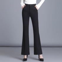 New plus Velvet micro flared pants womens 2021 spring and autumn black high waisted casual wide leg trousers