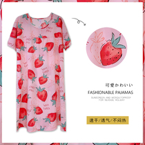 Large size cotton silk nightgown Women summer short sleeve thin pajamas extended artificial cotton loose dress comfortable home wear