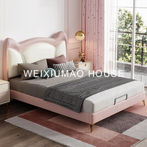 Light luxury cat leather childrens bed boy single bed 1 5 meters 1 35M Gray simple modern creative high foot bed