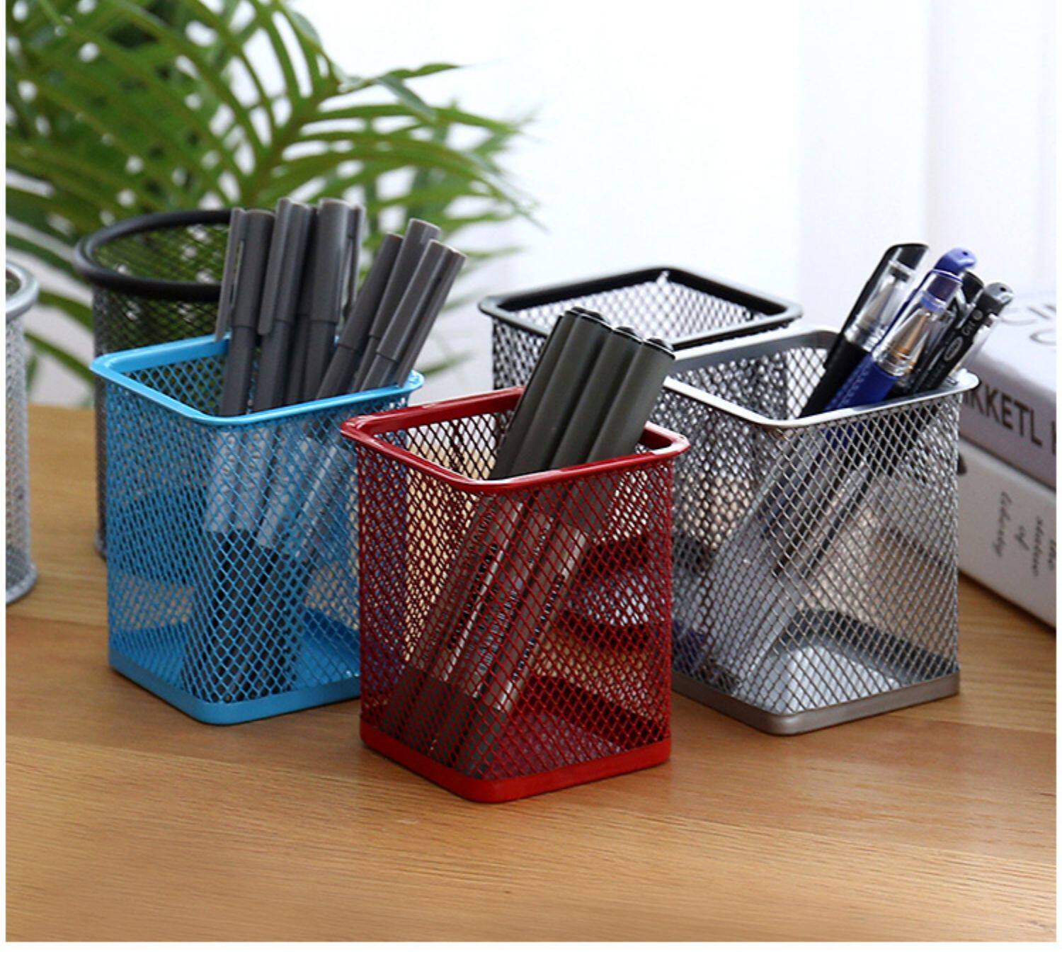 圆形网格笔筒时尚韩国办公用品创意文具金属桌面摆件多功能收纳盒
