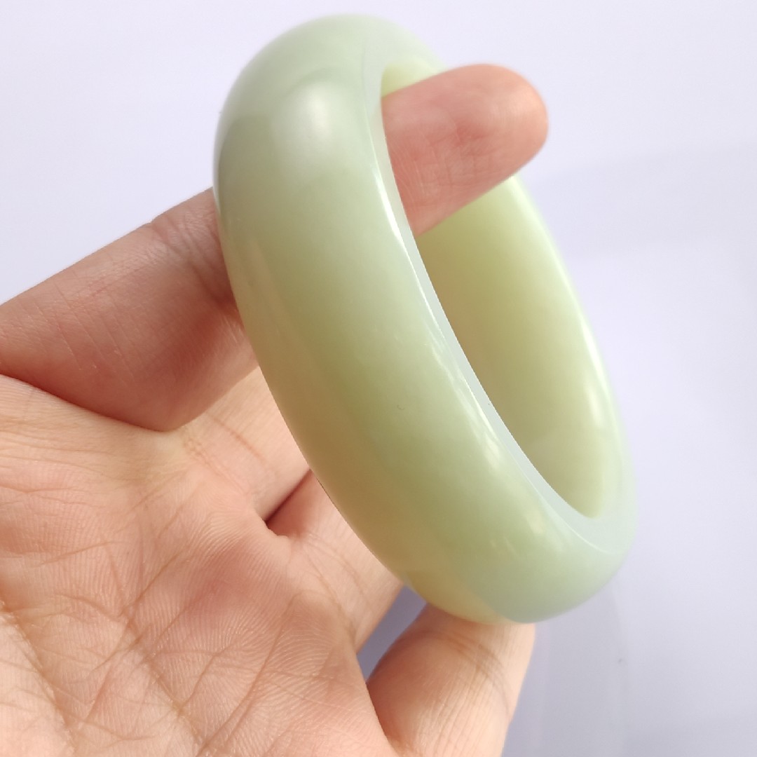 60大口径手镯和田玉青白玉宽边镯子 祥和玉品优选和田山料玉镯