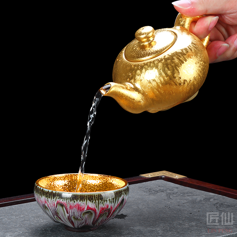 Lai Xinkui 24 k gold cup built one masters cup checking ceramic household kung fu tea set variable cup single CPU