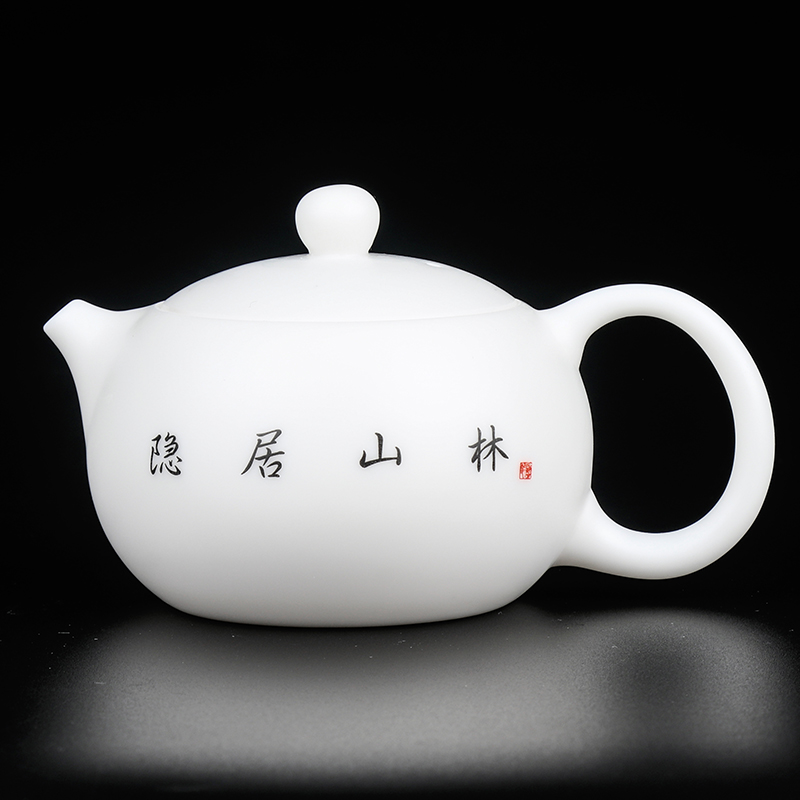 Artisan fairy dehua white porcelain hand - made kung fu tea sets suit household ceramic teapot of a complete set of tea cups