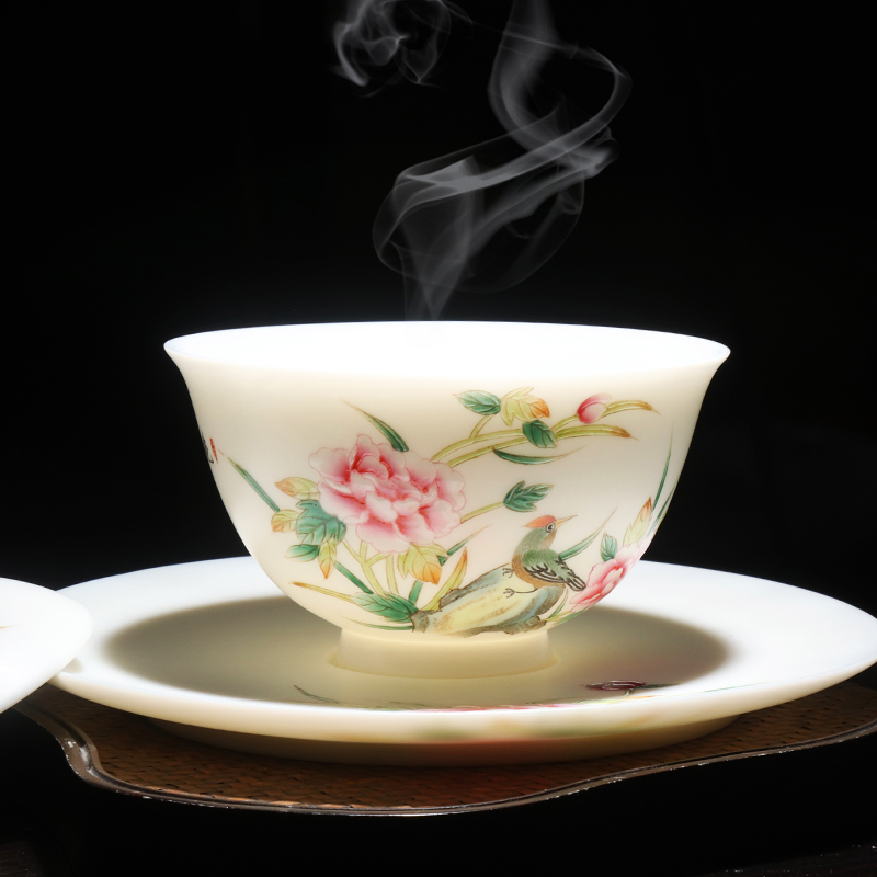 Artisan fairy orphan works only three tureen thin foetus hand - made ceramic cups kung fu tea tea bowl of dehua white porcelain tureen