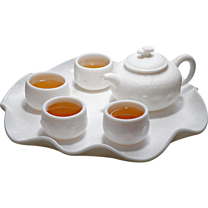 Master Zeng Sumei dehua white porcelain kung fu tea set manually household contracted a pot of four cups of tea tray package