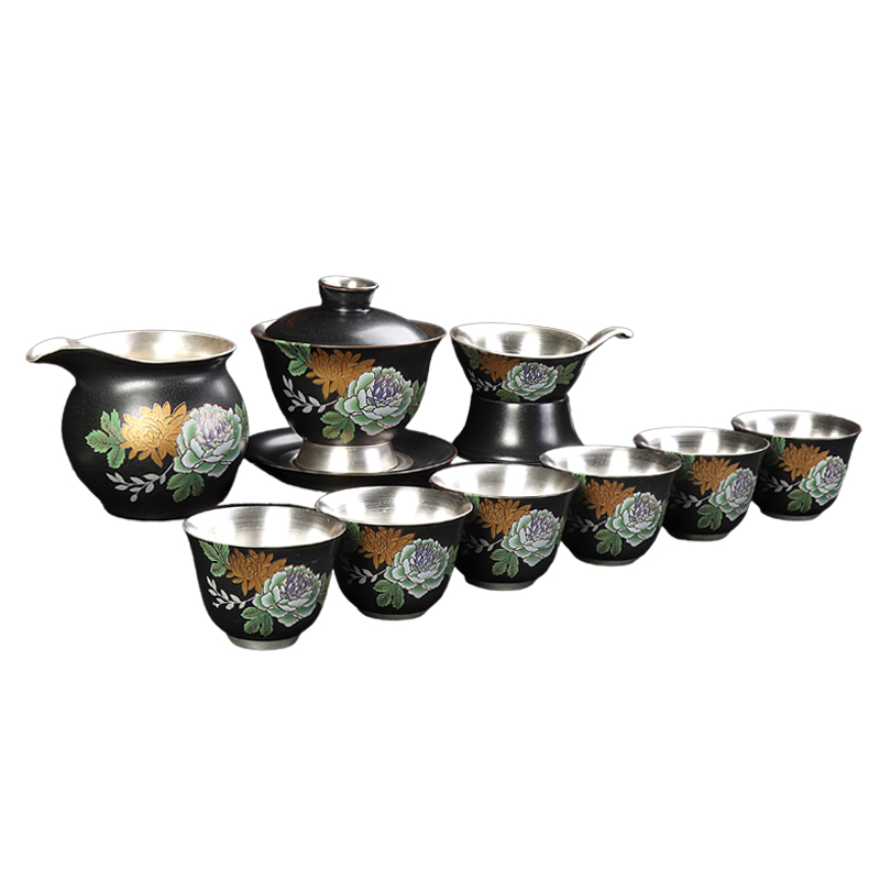 High - grade silver tea sets, 999 sterling silver checking household ceramics contracted a whole set of Chinese kung fu tea set