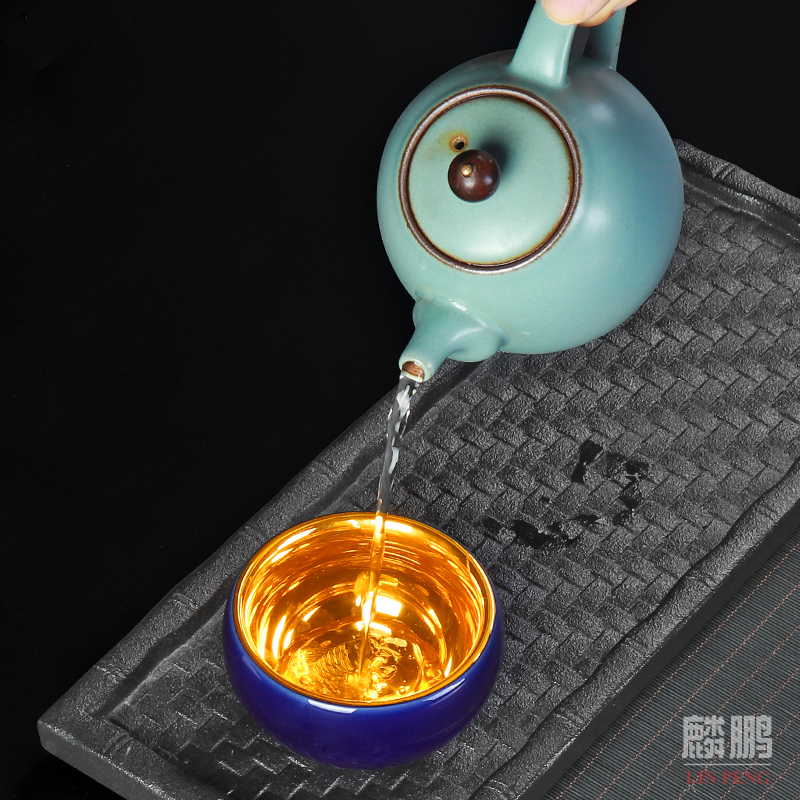 Marigold tea cup sample tea cup single CPU household individuality ceramics craft, 24 k gold master kung fu tea cup