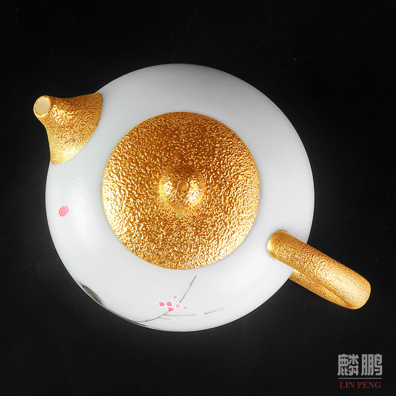 Hand - made gold 24 k pure manual ceramic teapot teapot household kung fu tea set large dehua white porcelain teapots