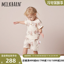 Milkbarn Spring Summer Children's Short Sleeve Bubble Sleeve Pullover Clothes Unisex Baby Home Clothing Bottoming Top