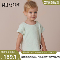 Milkbarn Baby Organic Cotton Short Sleeve Round Neck Pullover Bottoming Tops Unisex Baby Warmer Bottoming Shirt