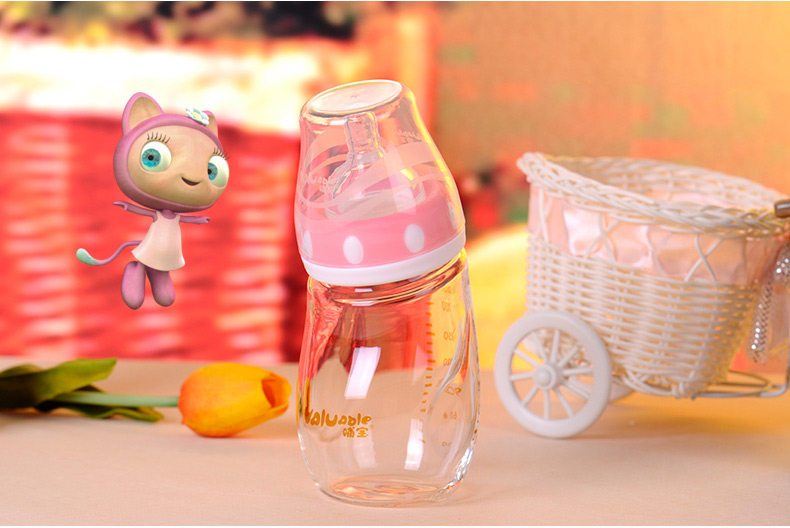 哺宝新生婴儿易握宽口径玻璃小奶瓶防摔防胀气0-3月硅胶奶嘴200ml