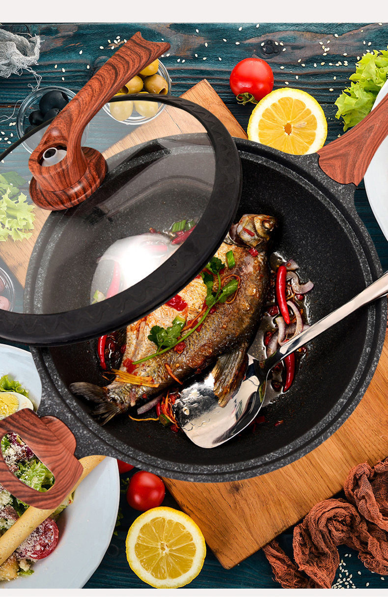 德国麦饭石锅不粘锅炒锅家用平底锅炒菜锅无涂层电磁炉煤气灶专用