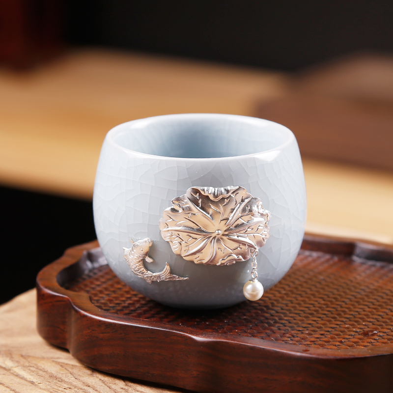 Ancient fill your up up kung fu tea set with silver checking move ceramic cups master cup single cup cup sample tea cup