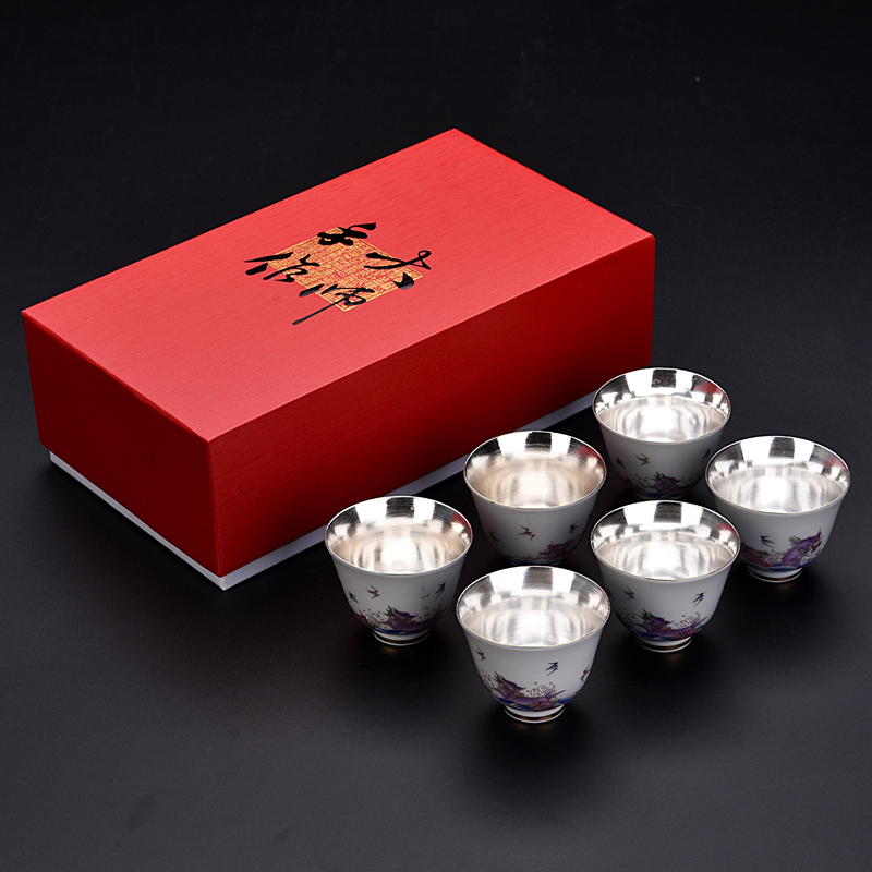 The ancient sheng up new gift boxes pure ceramic cups tasted silver gilding kung fu tea set a master cup single cup sample tea cup drawing