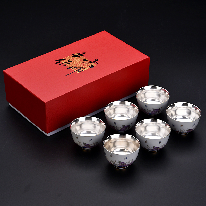 The ancient sheng up new gift boxes pure ceramic cups tasted silver gilding kung fu tea set a master cup single cup sample tea cup drawing
