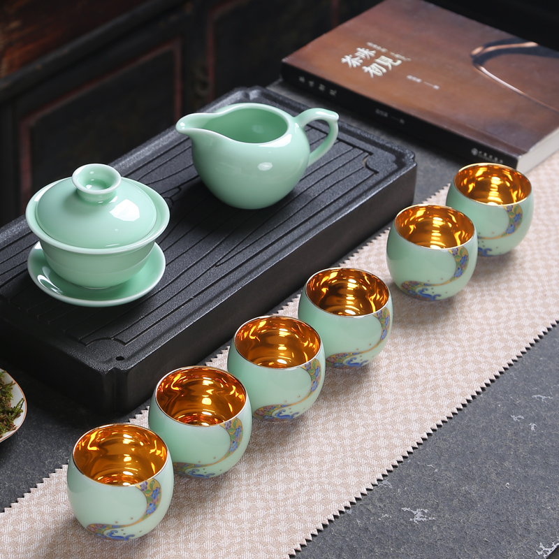 Ceramic cups suit household fat white porcelain up with inferior smooth creative teapot GaiWanCha sea kung fu tea set)