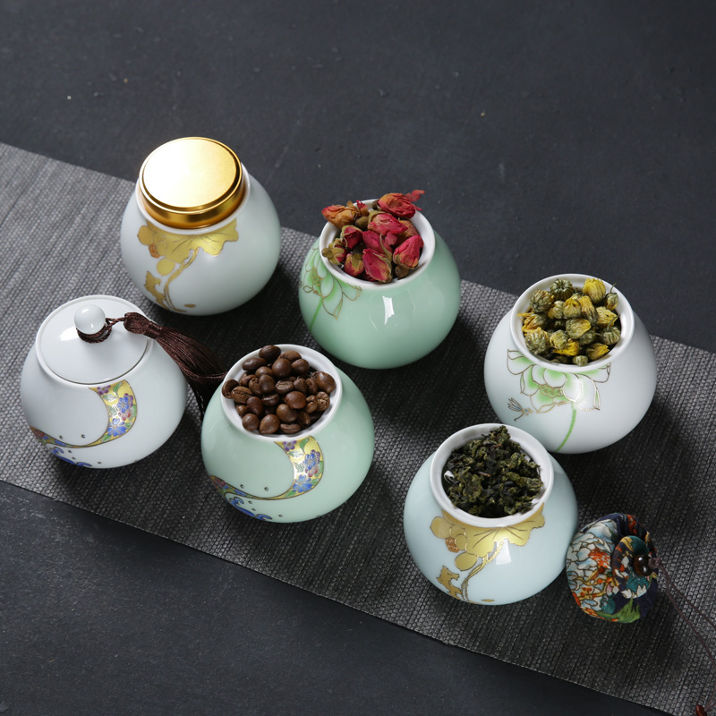 Celadon ceramic POTS trumpet pu - erh tea with tea caddy fixings box of portable mini storage seal pot home to travel