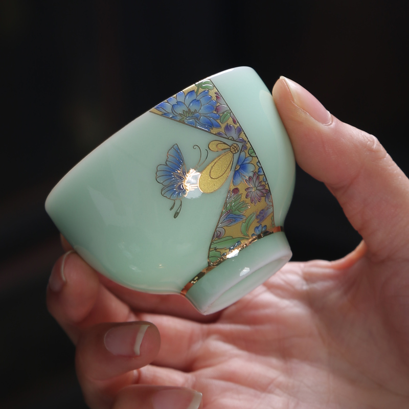 Tasted silver gilding celadon teacup personal glass up with pure checking ceramic kung fu tea masters cup sample tea cup with parts