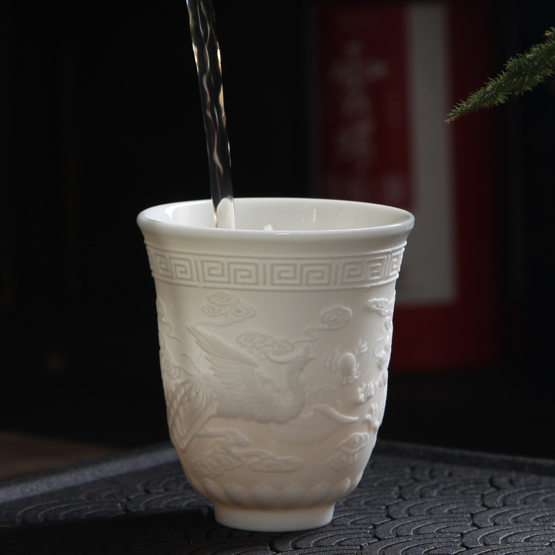 Single cup tea masters cup Single sample tea cup white porcelain suet jade personal ceramic bowl tea kungfu big cups