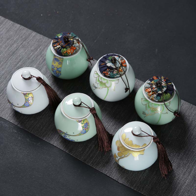 Celadon ceramic POTS trumpet pu - erh tea with tea caddy fixings box of portable mini storage seal pot home to travel