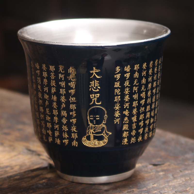 The Master cup single cup 999 sterling silver cup tea ceramic sample tea cup with silver, kung fu bowl is pure manual coppering. As silver cup