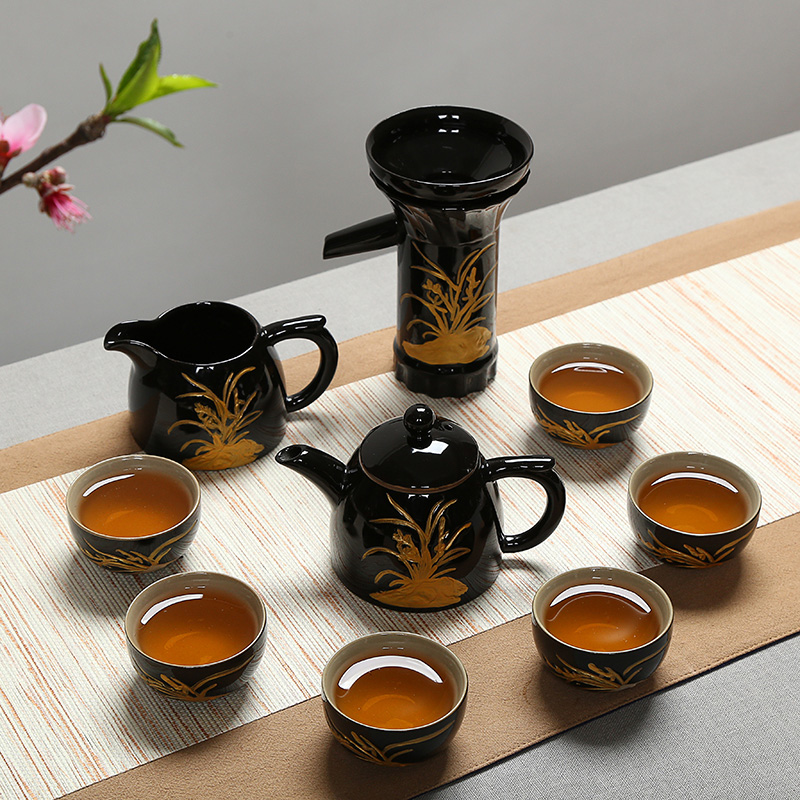 Black glaze household your up kung fu tea set ceramic dry tea cups dish suits for Japanese contracted small tea sets tea sea