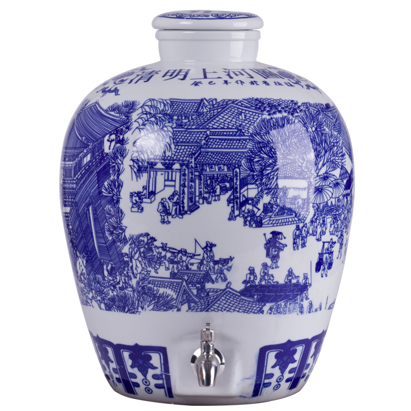 Jingdezhen ceramic wine wine jar cylinder 10 jins 20 jins 30 jins of blue and white porcelain bottle 50 kg of household deposit hip flask