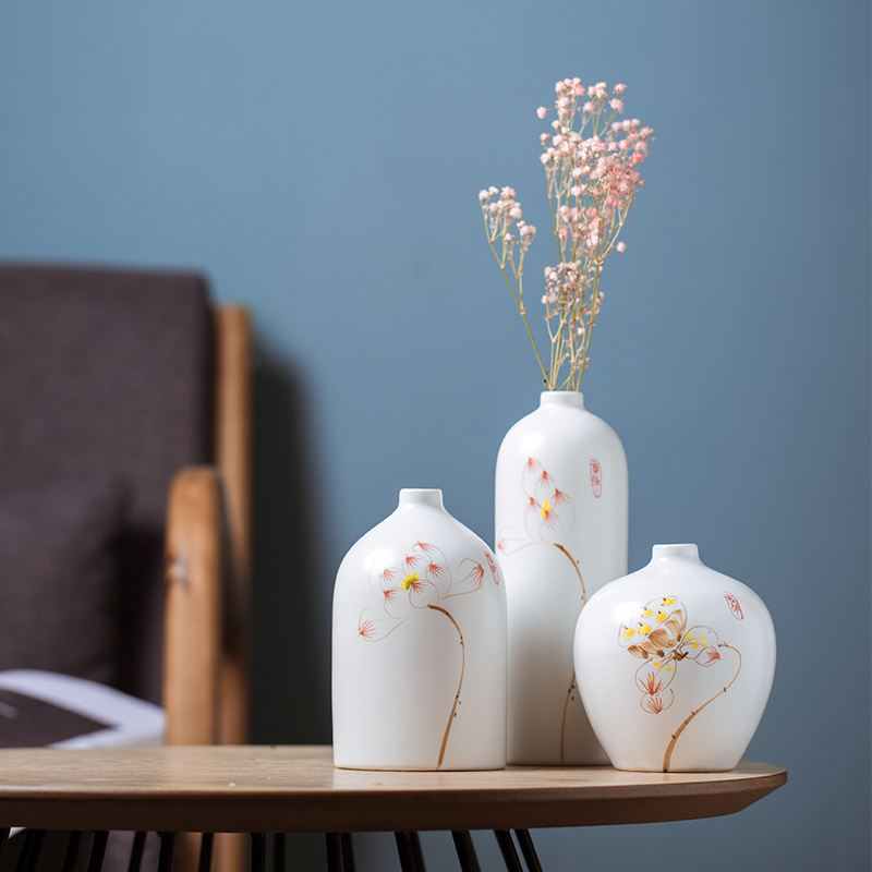 Three - piece jingdezhen ceramic porcelain of new Chinese style mini vase vase brush pot creative sitting room place, restoring ancient ways