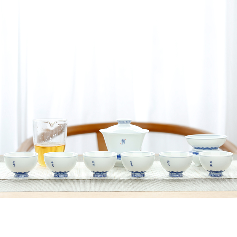 Tang Yan, a complete set of handwritten xuan wen fang ceramics jingdezhen porcelain kung fu tea set household tureen glass tea cup