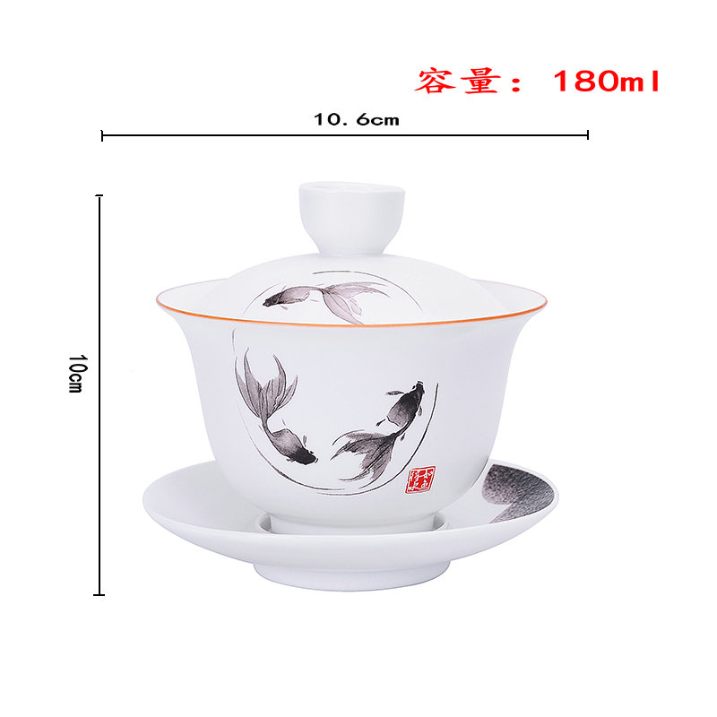 Tang Yan fang ding up tureen ceramic tea cups kung fu tea set household white porcelain inferior smooth three of the bowl bowl suit