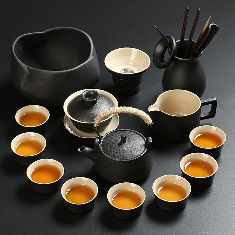 Japanese tea set of black suit household ceramic tea cup lid to use kung fu tea set to restore ancient ways of a complete set of office