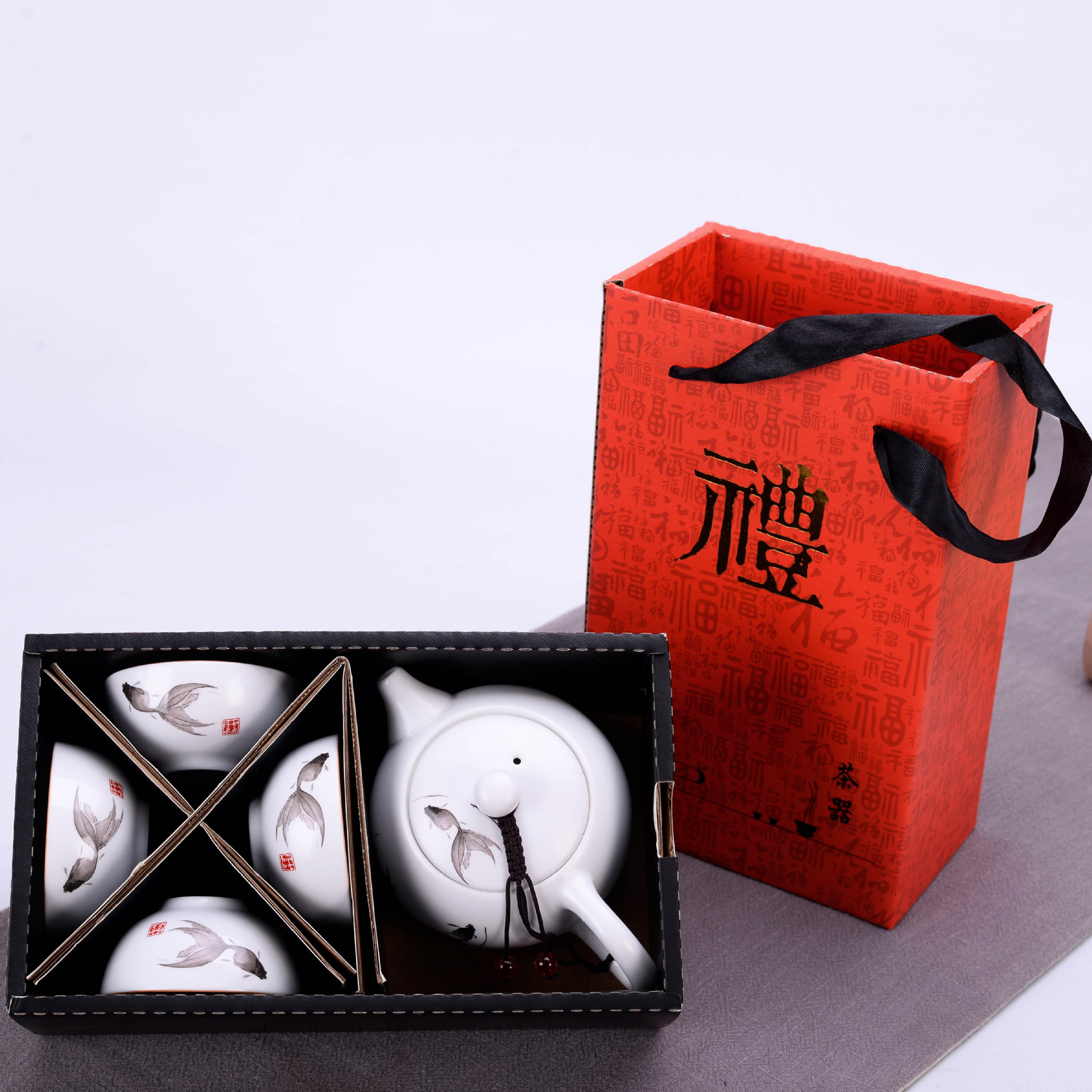 Creative ceramic kung fu tea set a pot of four cups of tea gift box home portable up with inferior smooth travel kit