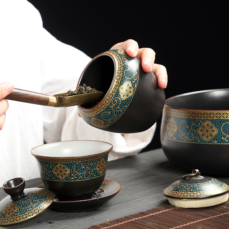 Japanese style restoring ancient ways kung fu tea set ceramic home office a whole set of black pottery teapot teacup atone dry terms plate