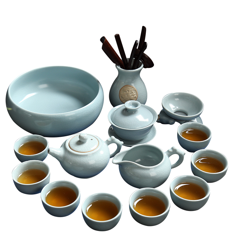 Your up of a complete set of tea service suit household ice crack kung fu tea teapot ceramic tureen open Your porcelain cups